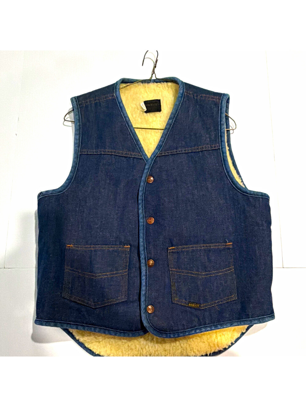 Roebucks Men's Button Front Lined Vest w/ Pockets Solid Blue Size M Vintage